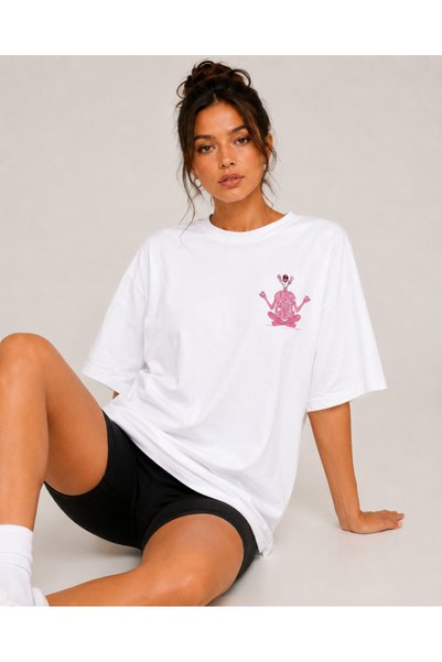The Vibe Concept Just Chill Graphic Printed Oversize T-Shirt for Women