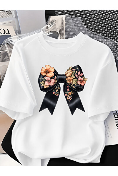 donamod Women'S/Men's Cotton Crew Neck Ribbon Design T-Shirt