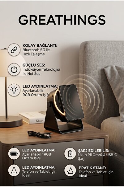 Greathings İndüksiyon Ses Yükseltici Bluetooth Hoparlör Speaker 5in1 Temas il...
