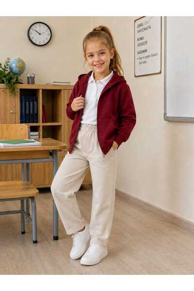 BEBEĞİME ÇORAP Girl's School Outfit Set - 3-Piece Set - Hooded Zip-Up Cardiga...