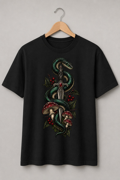 Generic Brand Tricou Gothic cu Șarpe și Pumnal – Ciuperci Otrăvitoare