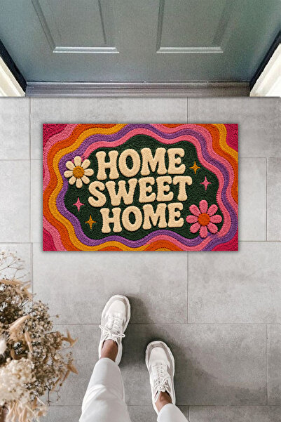 Dormot Home Χαλάκι πόρτας με ρετρό φλοράλ σχέδιο και την επιγραφή "Home Sweet...
