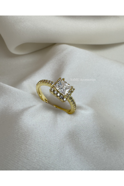 Samu Accessories خاتم فولاذي قابل للتعديل من السلسلة الفاخرة بتصميم مربع مرصع...