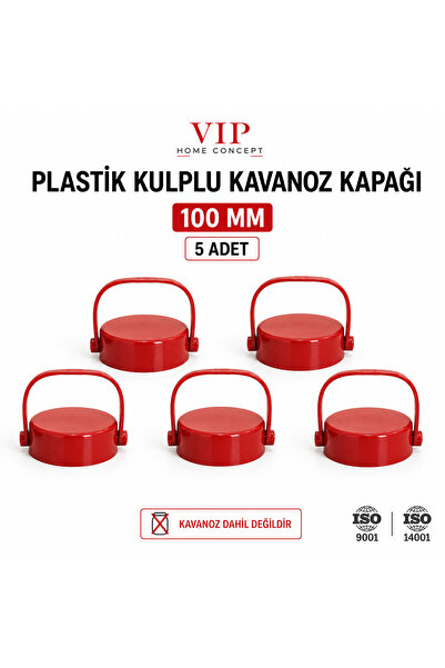 Vip Home Concept 100 mm Plastik Kulplu Kavanoz Kapağı Kırmızı Taşıma Saplı 5 Adet