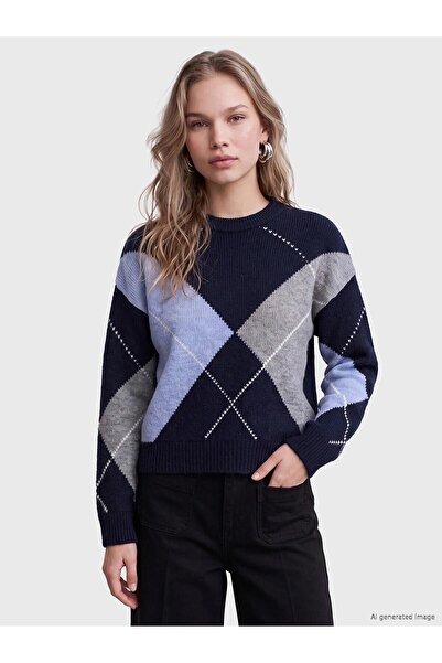 LC Waikiki Crew Neck Diamond Patterned Women's Knit Sweater (W6)