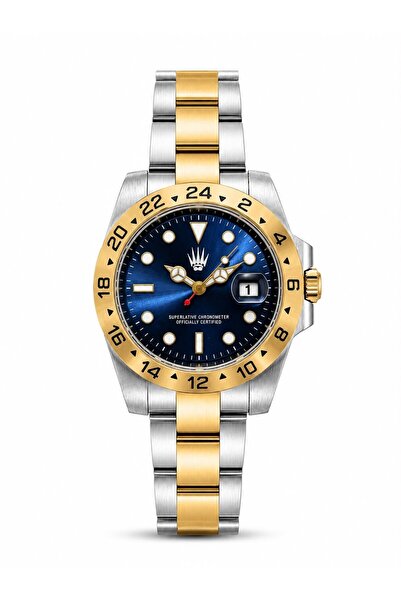 WATCHOFROYAL Daytrack Silver Gold Blue Steel Wristwatch
