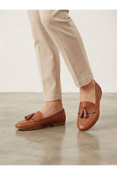NOXMARK Genuine Leather Tassel Detailed Tan Women's Loafer Shoes