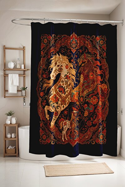 EVPANYA ستارة حمام مطرزة بنمط الحصان، ستارة حوض الاستحمام 175x200 سم