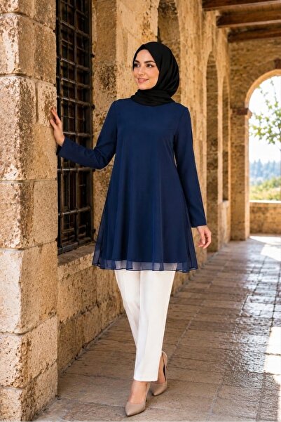 Puane Tunic Undergarment Long Sleeve with Chiffon Detail on the Front