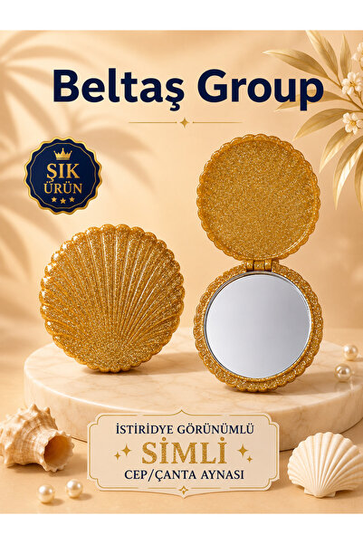 Beltaş Group Istiridye Görünümlü SİMLİ Cep Çanta Aynası Katlanabilir Küçük Ay...