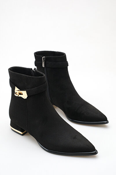 ELEVAM Women's Suede Pointed Toe Zippered 4 cm Heeled Stylish Boots