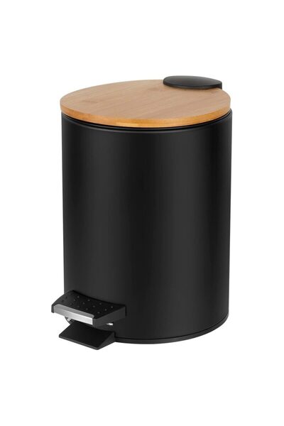 Teesa Cos pentru baie 3 l, Negru/Maro, Metal/Bambus, Pedala, Inchidere lenta,...