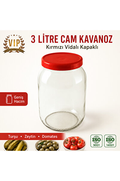 Vip Home Concept Market Ürünleri 3 Liter Glass Jar with Red Screw Lid, Large ...