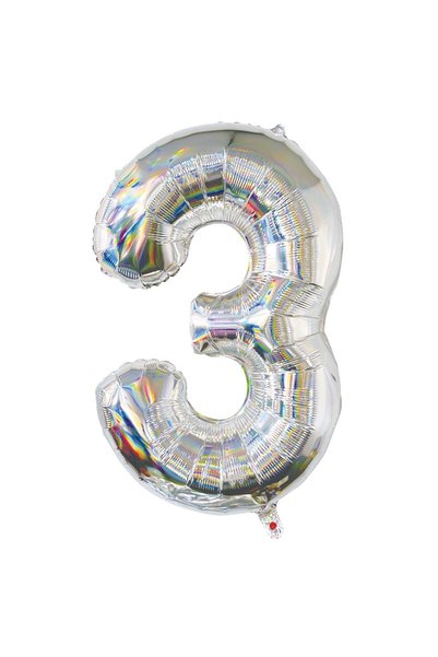 OEM Balon de petrecere holografic din folie argintie, numărul 3 - 82cm