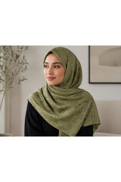 liva ipek 💚 Premium Glow Jakar Şal Dama Desen – Açık Haki | İnce Hafif Parla...
