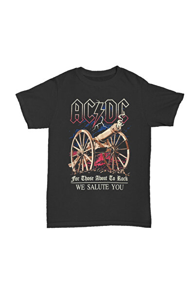 l'eivor Acdc Hard Rock N Roll Band We Salute You Gunners Printed Cotton Black...