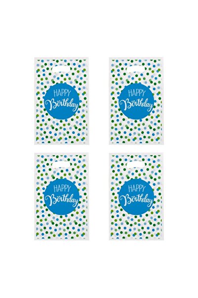 OEM 4x Pungi cadou din plastic 16x25cm Alb Albastru Verde cu buline La mulți ani