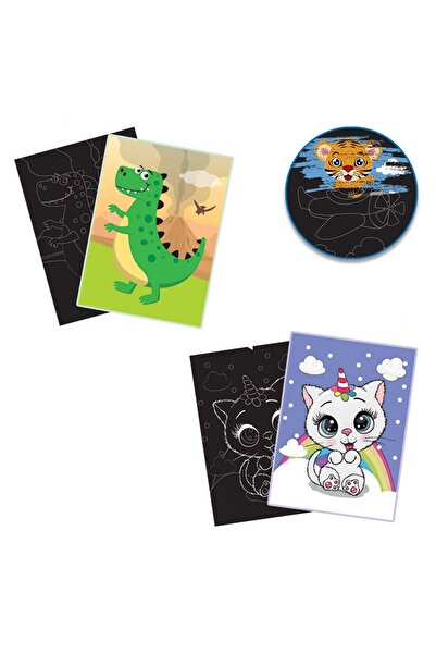 OEM Set de zgâriat și colorat cu animale - 10x14cm, 12 coli + instrument