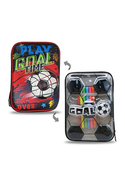 OEM Penar școlar echipat triplu, negru, model fotbal, 3D, 22x16x6cm – organiz...
