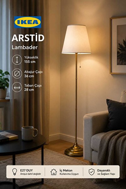 IKEA ÅRSTID yer lambası beyaz-pirinç rengi 155 cm