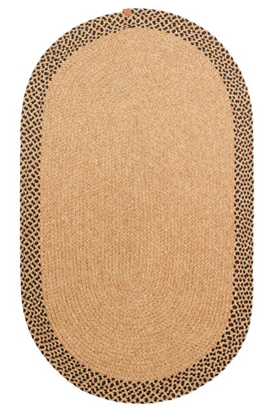 PATNA 19 NATURAL BLACK OVAL Jüt Hasır Görünümlü Dış Mekan Uyumlu Hav Toz Vermez Örgü Halı