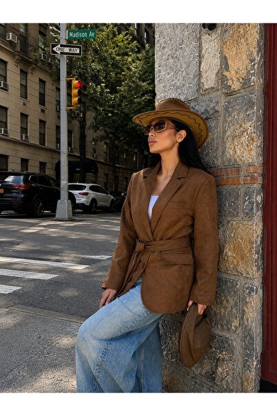 LB Laluna Butik Women's Double-Breasted Nubuck Jacket