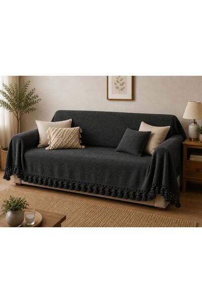 BAYBAYANAY Sofa Cover / Bedspread Anthracite Plaid 100% Cotton 200X230 cm