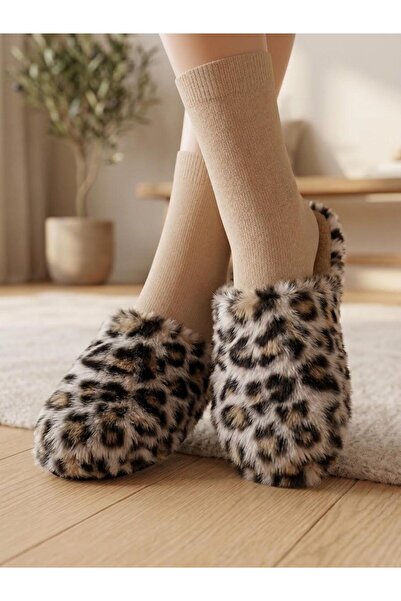 GEZER Leopard Patterned Silent Sole House Slippers