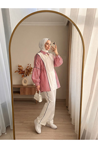 PALME D'OR Women's Seasonal Tunic Trouser Set Striped Belted Wide Leg Hijab T...