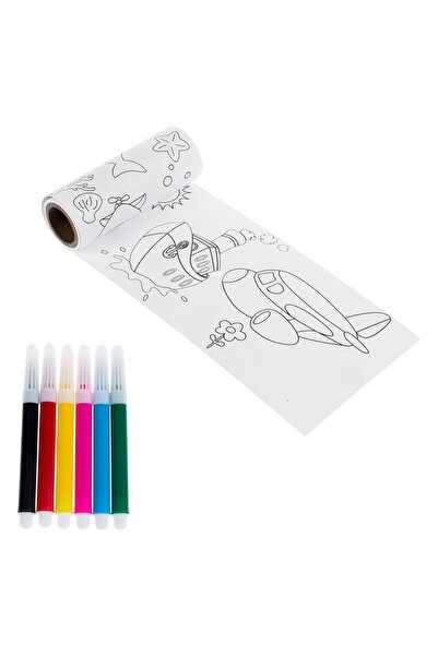 OEM Rolă de colorat de 2m cu scene cu dinozauri și avioane + 6 markere colorate