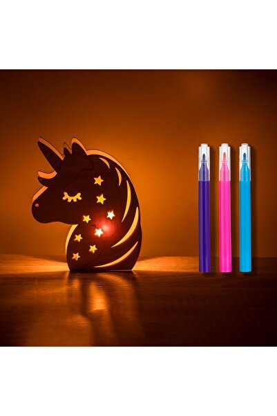 OEM Lampă de veghe creativă din lemn, în formă de unicorn, cu 3 markere (12.5...
