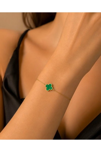 LİNOVE JEWELLERY Gümüş malakit yonca bileklik 925 ayar gümüş yonca bileklik, ...