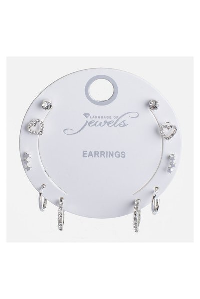 JEWELS Set cercei damă, model stras, argintiu, 5 perechi – strălucire discretă pentru orice ținută