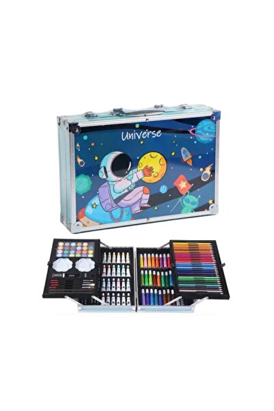 WePro Store Set de pictură și desen pentru copii, 145 de piese, cutie metalică, 3 ani +, Astronaut Albastru