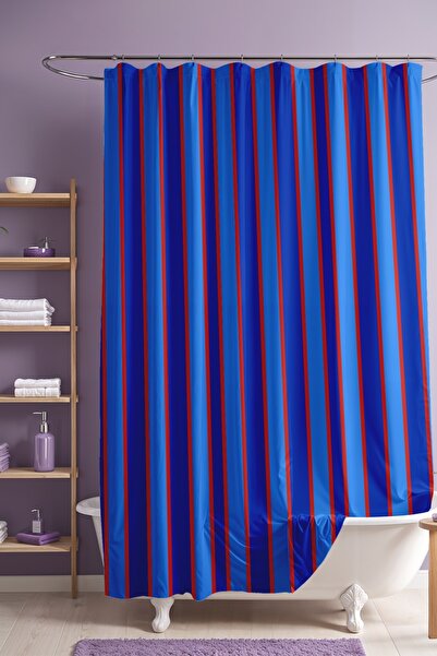 EVPANYA Red Blue Lines Patterned Shower Curtain, Bathtub Curtain 175X200Cm