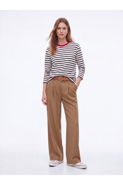 Ltb Relaxed Fit Tencel Pleated Brown Trousers