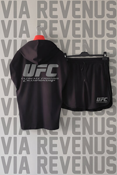 Vordevia Tricou sport cu glugă și mâneci zero imprimat UFC față și spate și p...