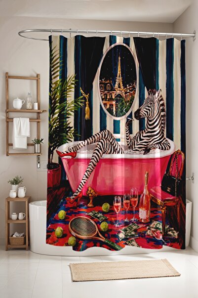 EVPANYA Zebra Patterned Shower Curtain in the Bathtub, Bathtub Curtain 175X200Cm