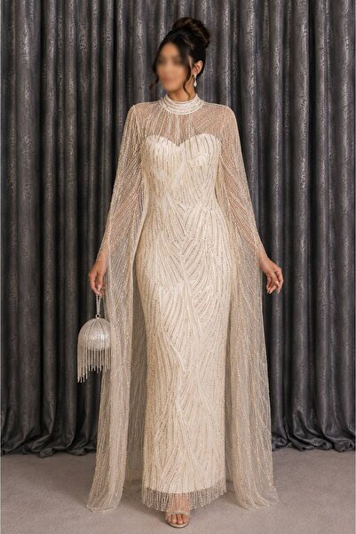 ELORA FASHION Luxurious Embroidered Cape Dress