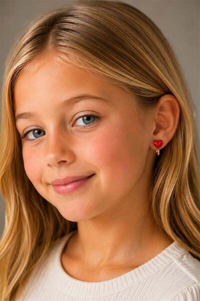 MatmazelLavinya Rose Gold Plated Red Enamel Heart Children's Clip-On Non-Pier...