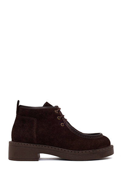 Derimod Women's Brown Lace-Up Thick-Soled Suede Leather Boots Af220008Ds