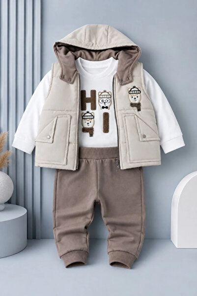 Tuğra Bebe Baby Boy Hooded Inflatable Vest and Teddy Bear Embroidered 3-Piece...