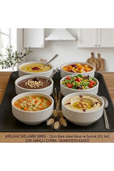 BİODATA 6 Adet 12 cm Kase Kırılmaz Melamin Çorba Kasesi Sosluk Komposto Kases...