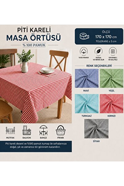 Yuka Crveni Piti karirani stolnjak spreman za upotrebu, 100% PAMUK, stolnjak ...