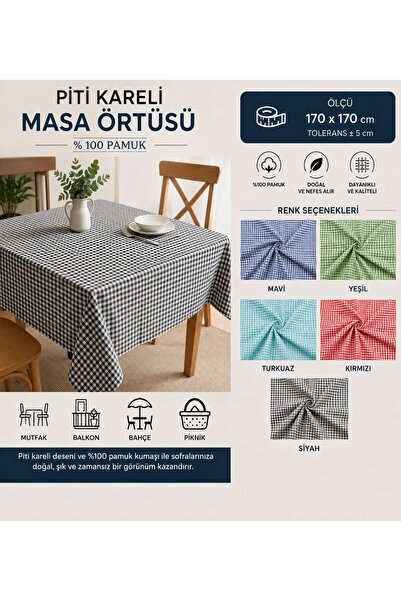Yuka Crni Piti karirani stolnjak spreman za upotrebu, 100% PAMUK, stolnjak za...