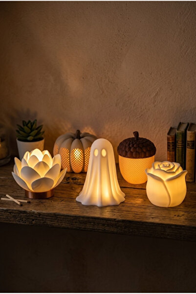 spira 5'li Set Dekoratif Pilli Mum Işıklı Mini Gece Lambası - Hayalet, Kabak,...