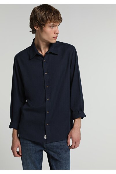 Colin's Regular Fit Shirt Neck Plain Men's Navy Blue Long Sleeve Shirt