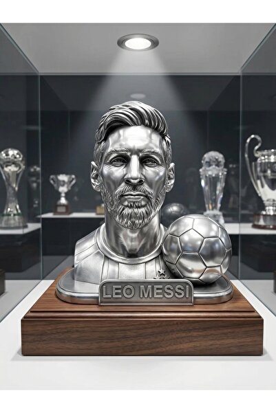 futcardstr Lionel Messi Gümüş Renk Büst Figür - Futbol Heykeli