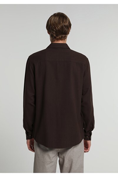 Colin's Regular Fit Shirt Neck Düz Erkek Kahverengi Uzun Kol Gömlek