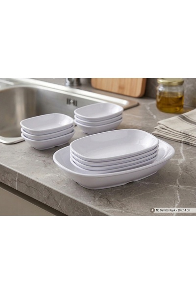 BİODATA 6 Pieces White Kayık Unbreakable Melamine Kayık Plate Appetizer Plate...